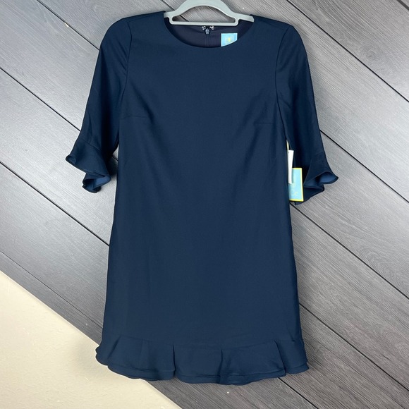 CeCe Dresses & Skirts - CeCe Women Shift Dress Ruffle Sleeve Size 0 Navy Sheer Lined NWT 1/2 Sleeve $138